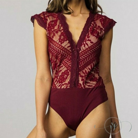 Burgundy Lace Bodysuit - Picture 2 of 3